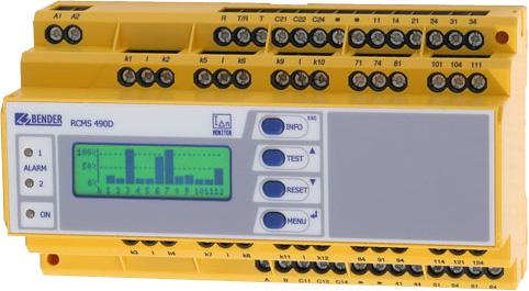 4.4.3 Field Adjustments - MG-T Panels MG-T series panel use the RCMS490-D-2 multi-channel ground fault monitor. The RCMS490-D-2 has all of the same features as the RCMS460-D-2 listed in section 4.4.2, additionally with individual contact outputs for each branch.
