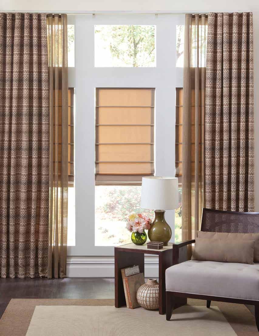 FRONT SLATS front slats roman shade: lexi/drapeable flannel, chino standard cord locks on back with standard lining soft wave fold & track