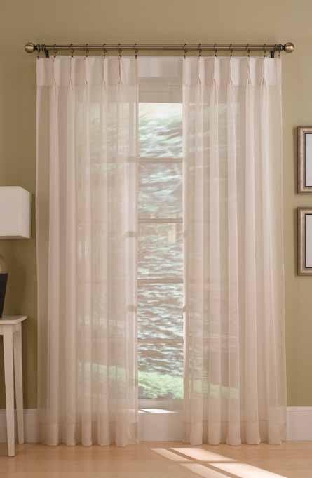 SHEER PLEATED PANELS > Sheer materials: - Voile - snow & ivory - Crepe - snow & ivory - Misty/Semi-Opaque - snow & ivory > For additional spec
