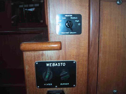 D. CABIN HEAT DIESEL The most efficient heat aboard is the Webasto diesel hot water furnace. Controls are next to the pilothouse stairs. Main power switch is on the main control panel.