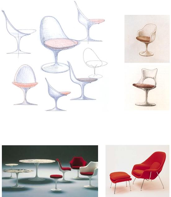 16 Sketches made by Saarinen of the Pedestal Chairs, 1955. Saarinen came to the solution - the long way - through a process of elimination.