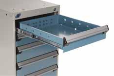 Variety of drawer accessories available: full-depth partitions, dividers, plastic bins,
