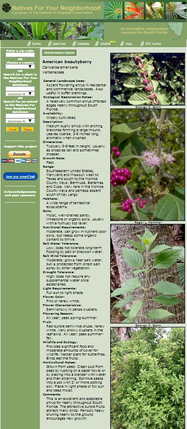 Species Pages How the plant can be used in landscapes and ecological restorations Where the plant can be found Description, height, growth rate, and range Habitats where