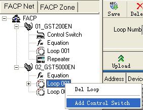Fig. 25 The definition is done with the loop devices. Normally the loop capacity will not be fully used. Choose a group of unused addresses for defining the control switches, as shown in Fig. 26.