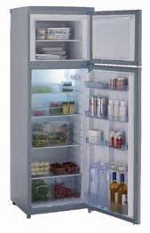 The refrigerator is equipped with interior light, three shelves and a vegetable bin at the bottom.