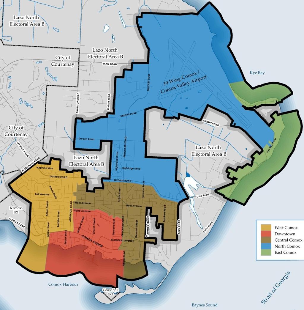 Figure 1 - Town of Comox 'Neighbourhood' Boundaries A parallel process specific to Age-Friendly community planning needs also commenced in Phase 1.