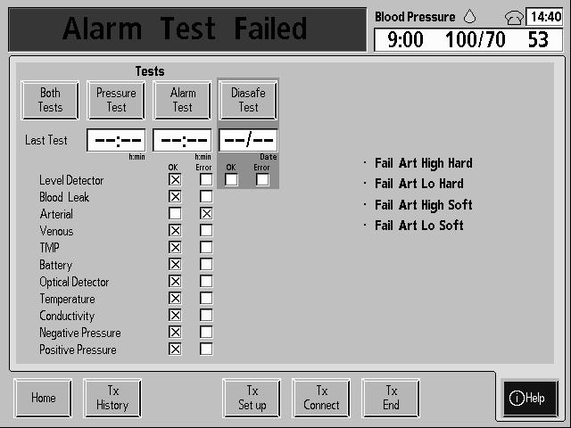 Test Buttons (continued) ALARMS Test Failed