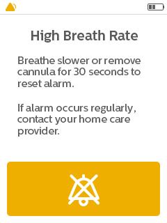 Visual, Audio Indicators Description What To Do 1 beep that repeats every 15 seconds High Breath Rate Alarm This alarm indicates that the user s breath rate is exceeding the maximum pulse rate of the