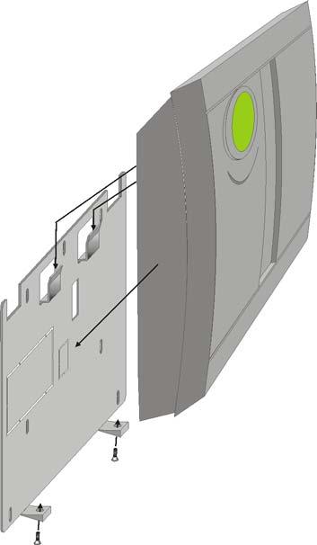 Insert the two plastic feet (included) into the appropriate holes on the back plate of the Magellan console as shown at left. 4.