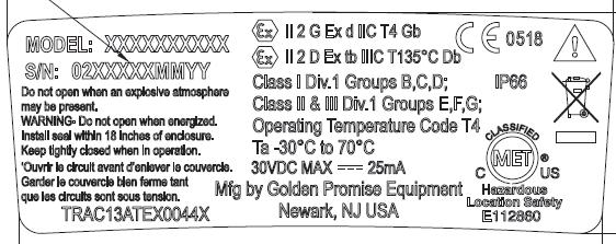 Manufacturer s name... : Address... : Trademark... : Golden Promise Equipment Inc ExTR Reference No.
