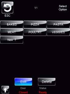 SmartTouch Touchscreen Control editing a category 1. Select the MENU/EDIT icon to edit the recipes in the menu mode.