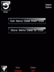 Press the STORE MENU DATA to USB key to transfer recipes to the USB. Figure 3 2.