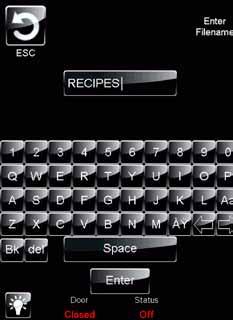 The keyboard screen is displayed. Use to enter desired file name.