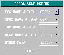 Picture 3-15 User-defined Color Call for nurse: after selecting this option, the patient monitor will start the function of Call for nurse.