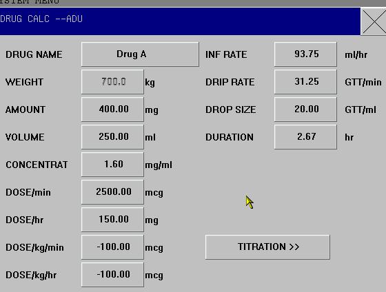 Chapter7 Drug Calculation & Titration List The portable-type multi-parameter monitor can provide the computation for 15 kinds of medicines as well as the Titration List Display Function, and output
