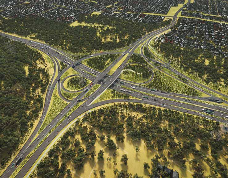 Motorway westbound with a freeflowing underpass, eliminating the need for traffic signals replacing the existing Mt Lindesay Highway northbound to Logan Motorway eastbound cloverleaf ramp arrangement