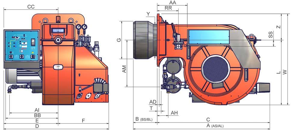Overall dimensions (mm) Reccomended counterflange (PBY1030/1040) Burner flange 8 Boiler recommended drilling template (PBY1025) Boiler recommended