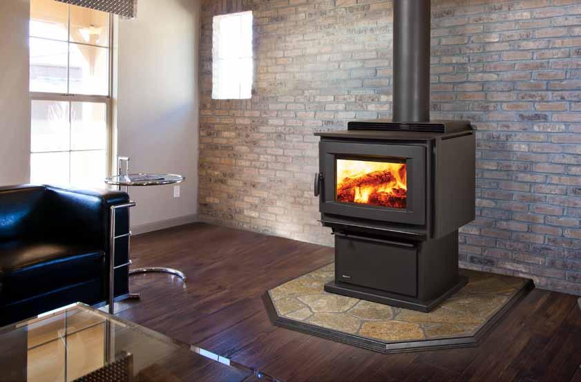 30 + HOURS BURN TIME EPA APPROVED 85% EFFICIENCY 22 MAX. LOG SIZE 180 SQ. IN. VIEW AREA 90lbs MAX. WOOD LOAD 4.42 CU. FT.