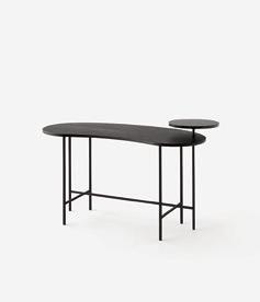 Lounge table Brass, black Nero Marqina marble, black stained ash. D: 115.2cm/45.4in, W: 67.8cm/26.7in, H: 47cm/18.5in.