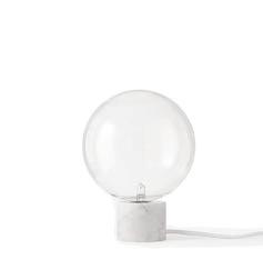 Bulb is Table lamp White Bianco Carrara marble and clear mouth blown borosilicate glass with 2-meter white fabric cord with dimmer. Marble: Ø: 7cm/2.7in, H: 5cm/1.9in. Glass: Ø: 16cm/6.3in.