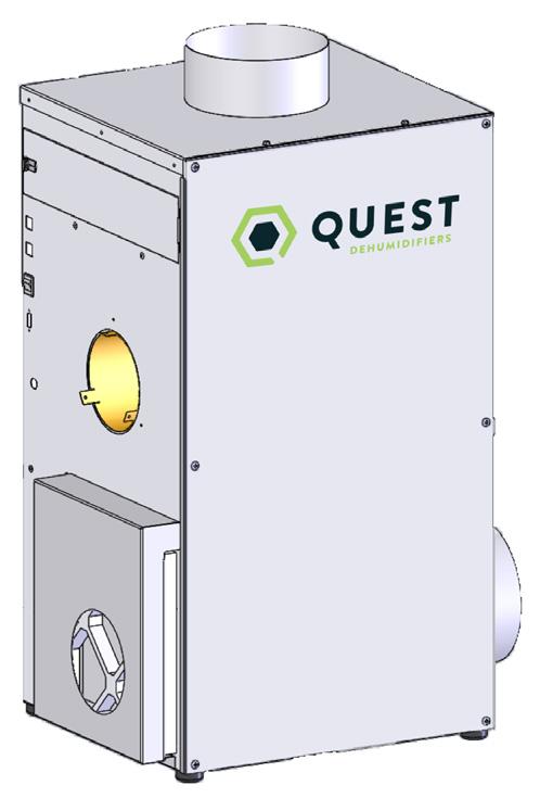 Quest Dry 132D Process Air Stream: P1 385 CFM of air enters (8 duct) the top of the machine and... P2...water vapor from incoming air is deposited on the desiccant wheel.