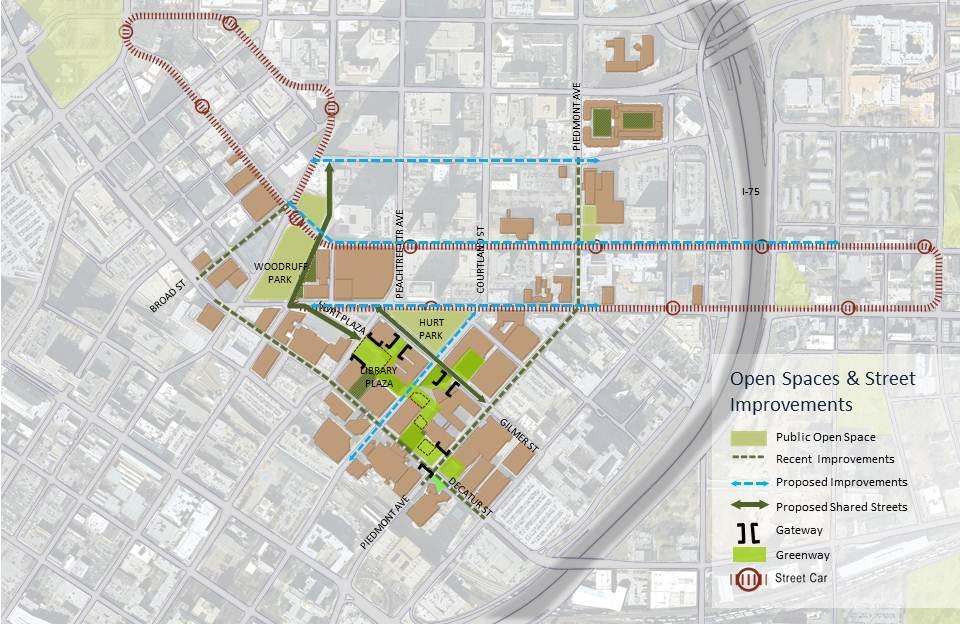 Page 14 Pedestrian and Vehicular Circulation The university is embedded within the historic street grid of downtown Atlanta and will continue to depend upon the existing street and sidewalk system
