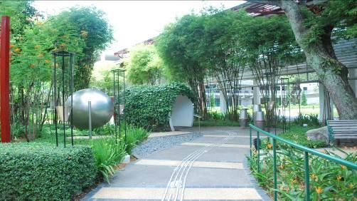 Figure 4: An example of sensory stimulation equipment placed along the pathway at BCA Academy, Singapore. 4.3 Spatial layout and location of the garden Sensory gardens should be designed with themed zones, with an emphasis on different senses.