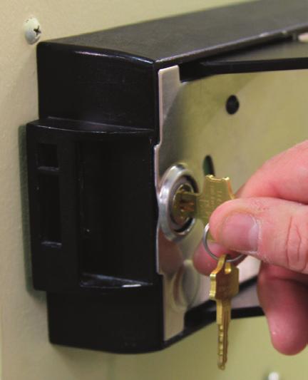 The dead bolt automatically extends into the locked position as soon as it engages the strike.