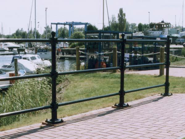REIGATE Slimline cast iron post & guardrail / rail system Reigate is a traditionally styled guardrail / rail system comprising cast iron posts and galvanised steel panels and rails, and is a popular