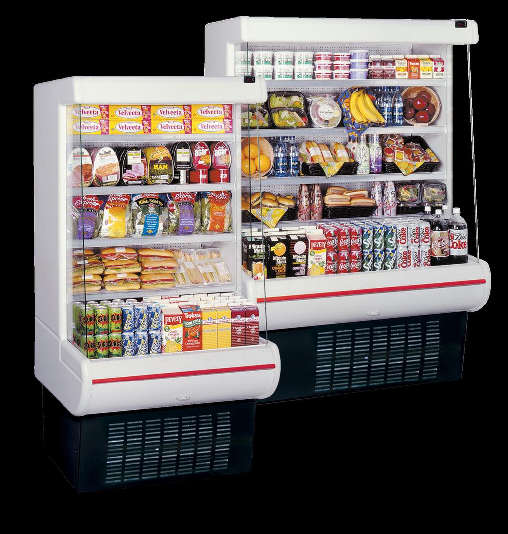 MD Self-Contained, Multi-Deck Medium Temperature Merchandiser Advanced Design - Small footprint, high volume - Full front accessibility to products - Plexiglass ends for side visibility - White