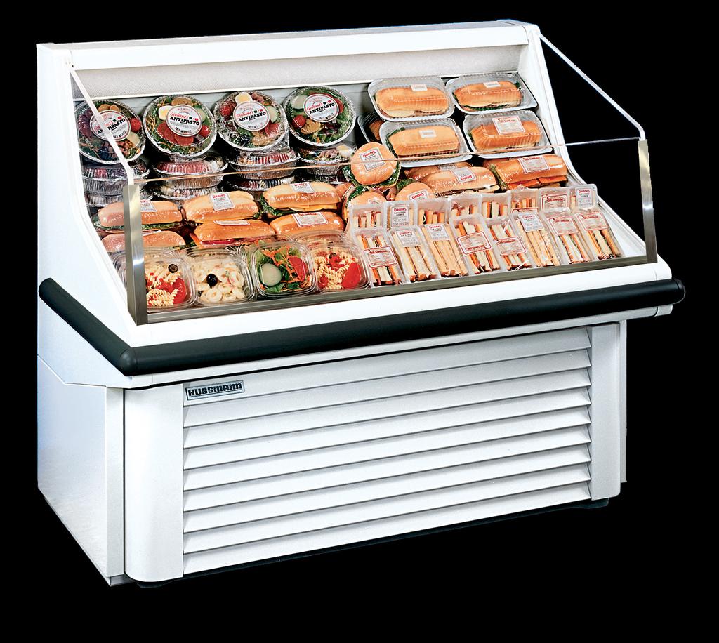 SHM Self-Contained, Specialty Horizontal Medium Temperature Merchandiser Advanced Design - Soft, round design featuring as standard a white base with black bumper - All SHM merchandisers have the