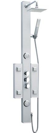 Multifunction 4 hand shower Six body sprays Visible plumbing fixtures in chrome finish SHCM-2050 * Anodized aluminum body in satin finish 3-position water control diverter (sprays, rain shower and