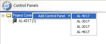 46 Alliance Builder User Manual Control panel tab Use the Control panel tab to see what control panels are currently in your project.