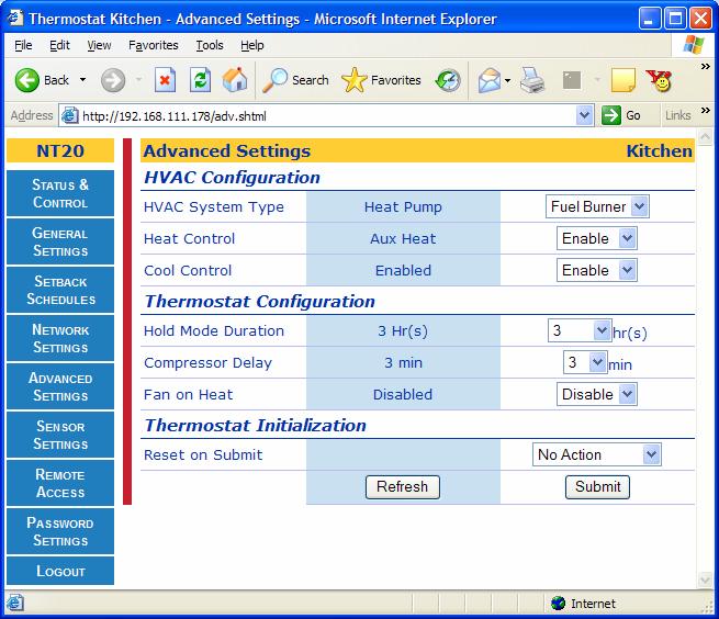 Rev 2.5 Page 45 of 56 Advanced Settings Page The Advanced Settings Page allows an installer customize the thermostat for the user accoding to the user s HVAC requirements.