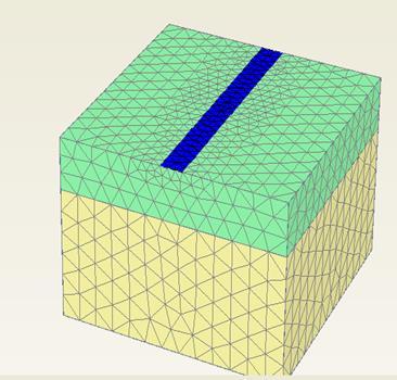 Fig.3. Meshing for the test of footing width. B=0.05m Fig.6. Load- Settlement plot for h/b=0.5 Fig.4.