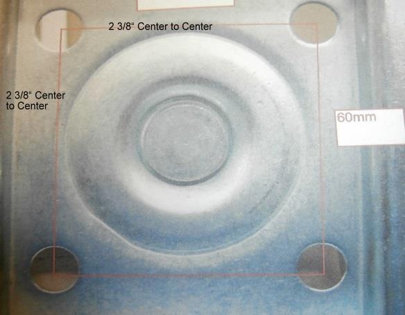 Doors & Hardware Casters: There are only two size of casters used on Entrée refrigeration products. All casters are of the platform type. Below is the bolt holes pattern, at 2 3/8 centers.