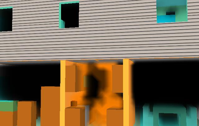 SIMULATION A - VES Bedroom Door Not Controlled: Simulation A models the fire starting in the first floor kitchen with rapid fire development and an extreme thermal environment throughout the