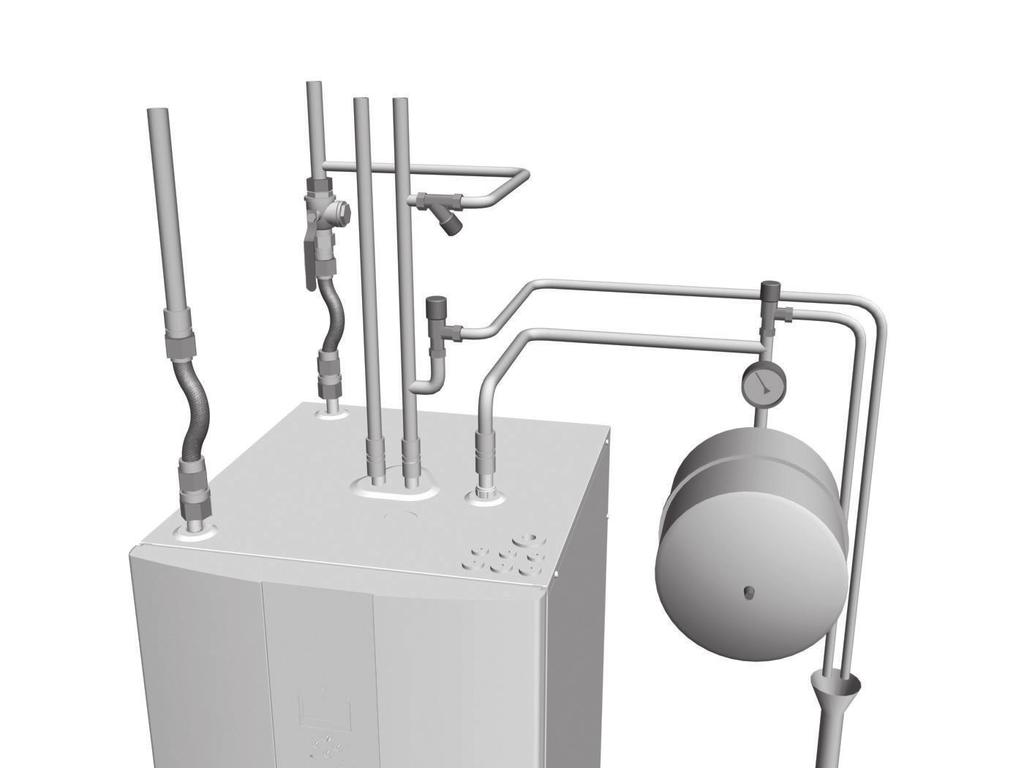 Installation principle Shut-off valve and strainer Supply line Return line Filler tap Safety