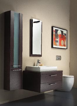 plate Ego in Dijon Walnut Double mirror cabinet 90cm & light Wall cabinet 30x85cm (x3) Ego 50x40cm basin