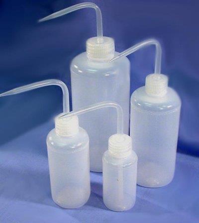 Wash bottles In the general chemistry lab, are usually filled with distilled or deionized