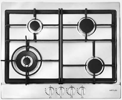 MODEL AGH64X COOKTOPS 60CM BUILT-IN MAXIMUS SERIES FOUR GAS BURNER COOKTOP GAS COOKTOP 4 gas burners 60cm wide Cast-iron trivets and enamel burner caps Stainless steel surface 1 large/wok burner - 3.
