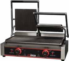 thermostat(s) to 600 F Single Panini Grill Grill surface: 14" x 9" Overall dimensions: 17"L x 12"W x 8"H 120V, 1750W, 60 Hz, 15A EPG-1* Single Grill Set 1 quantities of 20 pieces