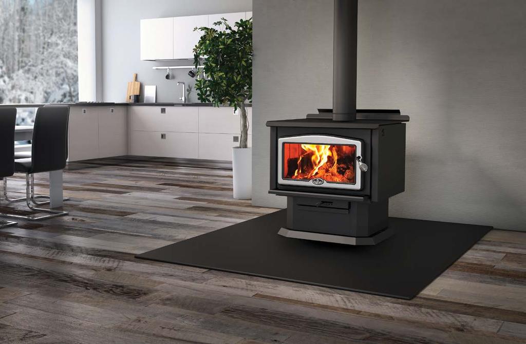 Size Fuel Recommended heating area Maximum heat output, dry cordwood ** XL 1,000 2,700 sq. ft. * 100,000 BTU/h 2400 OB02411 Emissions Optimum efficiency Osburn 2400 with brushed 3.