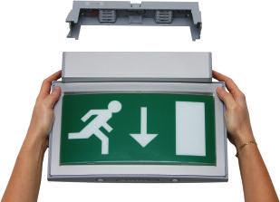 Enhanced testing versions (Centrel and IR2) are available, along with slave 230V exit signs for use with central power supply systems.