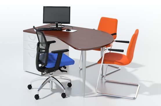 The meeting surface is supported on elegant tapering legs or, for even clearer kneespace, a single circular polished