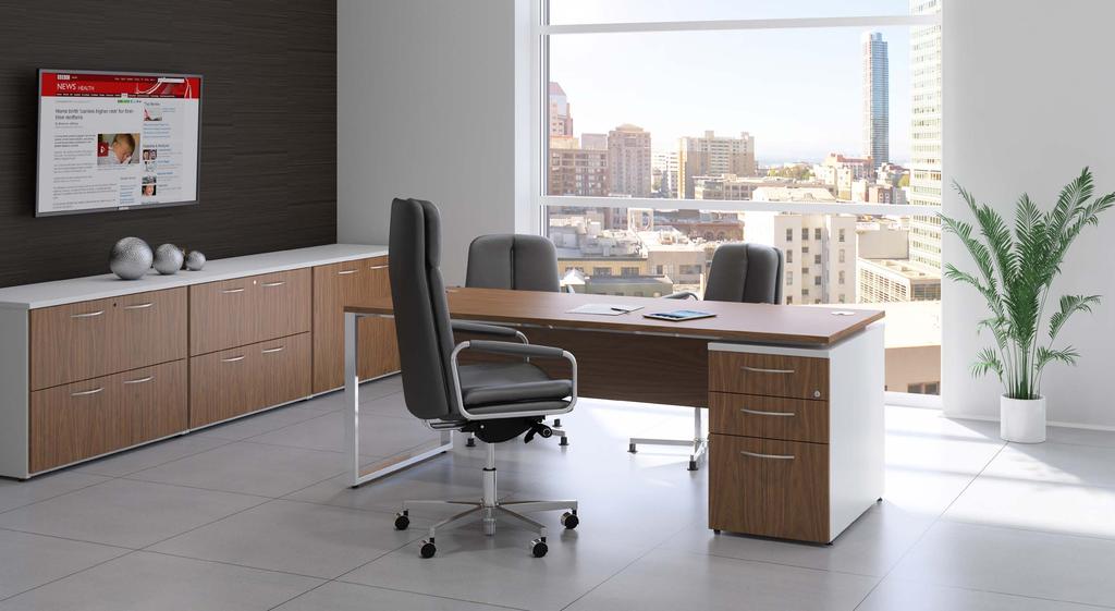 Ambus Executive Single pedestals desks incorporate cable routing through the pedestal to