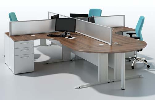 The planning footprint is no greater than for a rectangular desk, as the depth occupied by the return