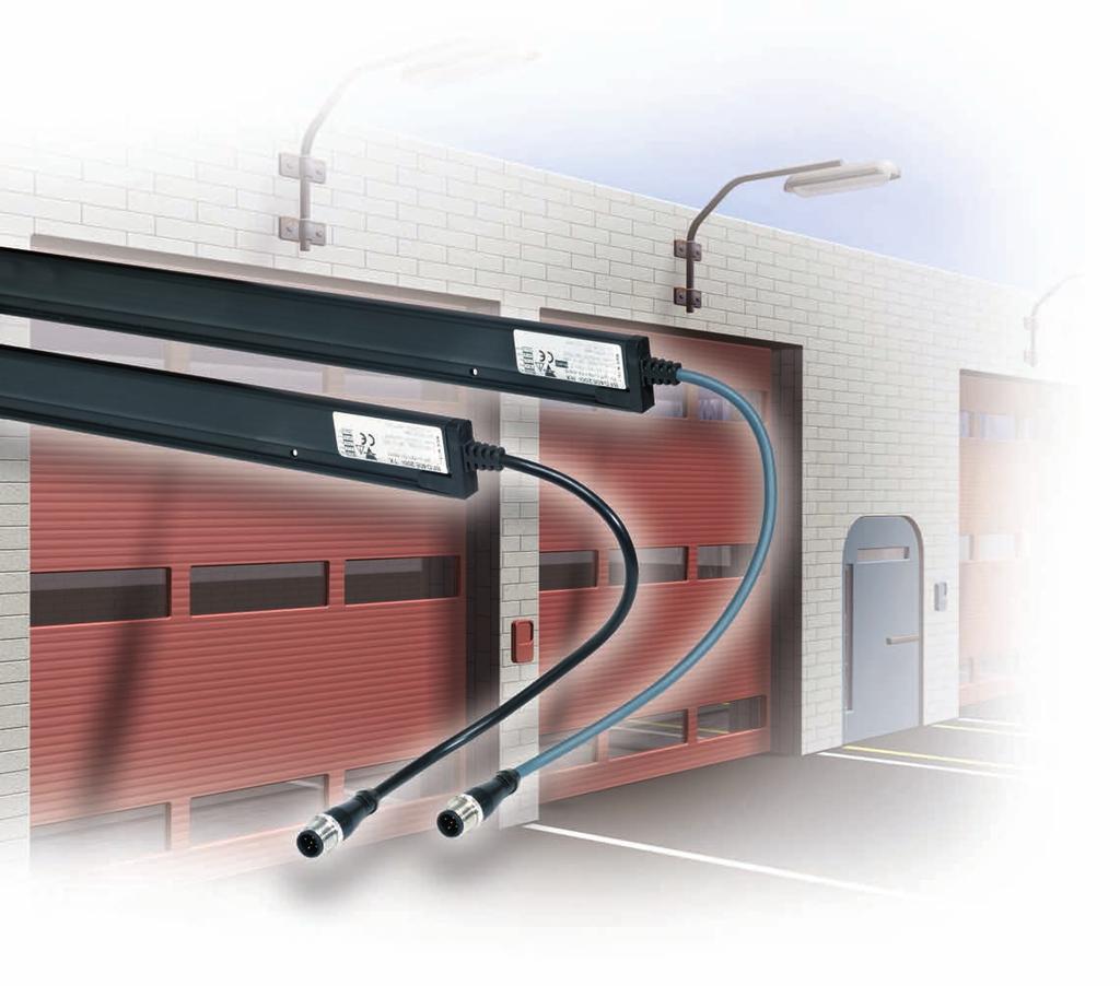 The emitter and receiver, installed in or to the guide rails of the door, generate an infrared light curtain grid that detects obstacles without any contact.