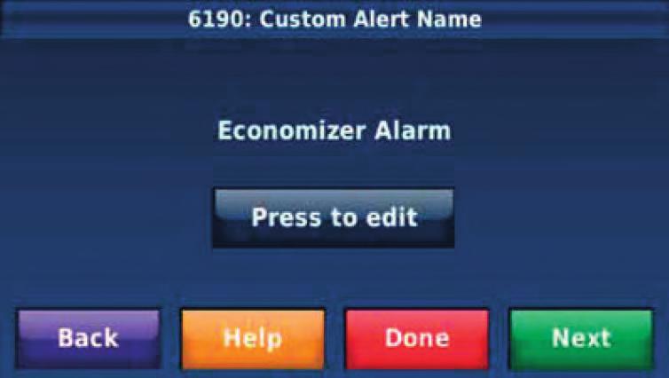 At Installer Setup 6190 (Customer Alert Name) > press to edit > type up to 40 characters.