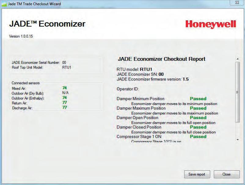 Section 11 - W7220 JADE Economizer Module After you have completed the checkout, the tool will generate a report of the checkout